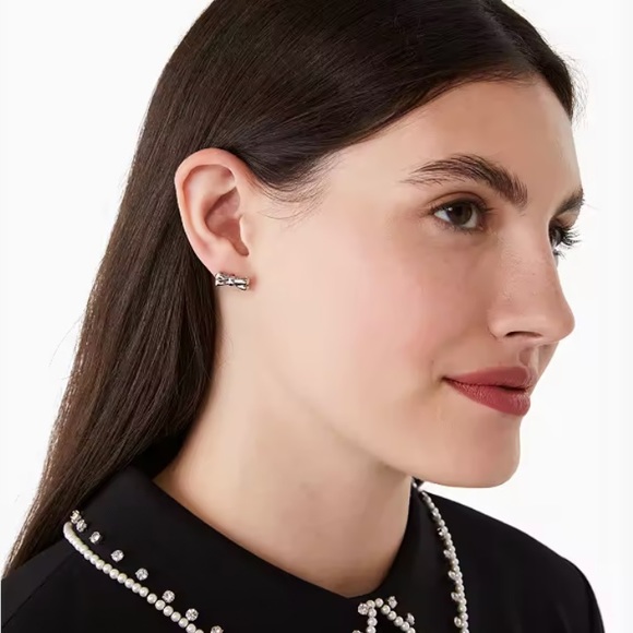 NWT Kate Spade Silver Studded Bows Earrings - Picture 2 of 4